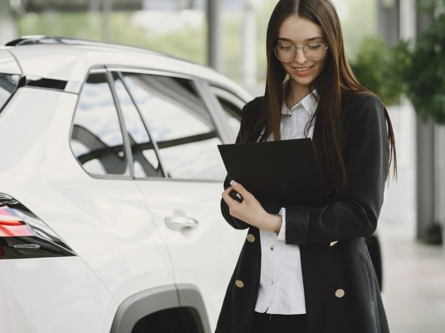 Customer signing paperwork for buy here pay here buy here pay here financing at a Cumming GA used car dealership